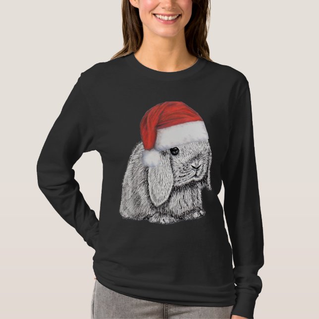 Dwarf Lop Eared Bunny Rabbit In Santa Claus Christ T-Shirt (Front)