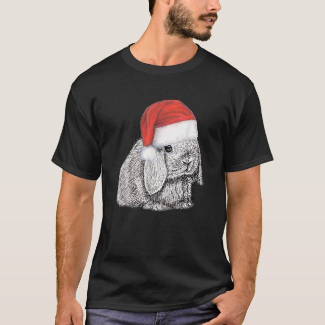 Dwarf Lop Eared Bunny Rabbit In Santa Claus Christ T-Shirt (Front)