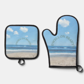 Dwell on Beauty beach scene Oven Mitt & Pot Holder Set