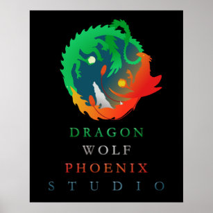 DWPstudio Dragon Wolf Phoenix vertical poster