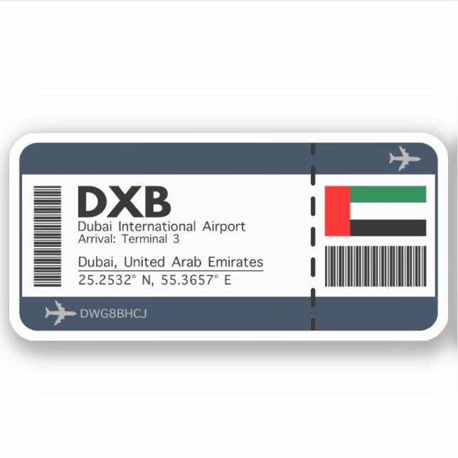 DXB Dubai Boarding Pass - Dubai Ticket (Front)