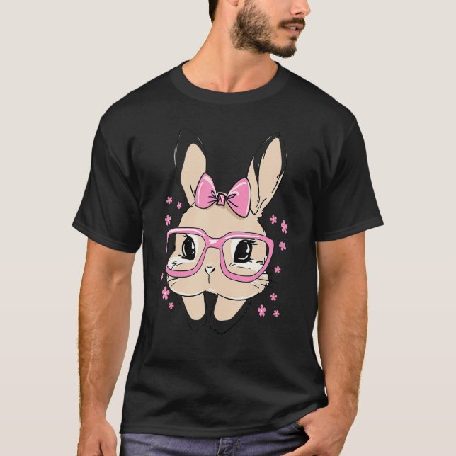Dy Cute Bunny Face Bow Tie Happy Easter Day Girl W T-Shirt (Front)
