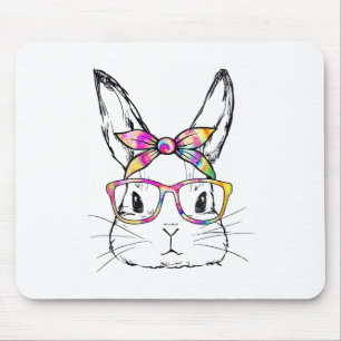Dy Cute Bunny Face Tie Dye Gles Easter Day Mouse Pad
