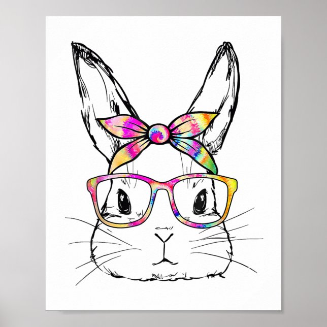 Dy Cute Bunny Face Tie Dye Gles Easter Day  Poster (Front)