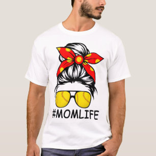 Dy Mom Life Softll Mothers Day Messy Bun T-Shirt