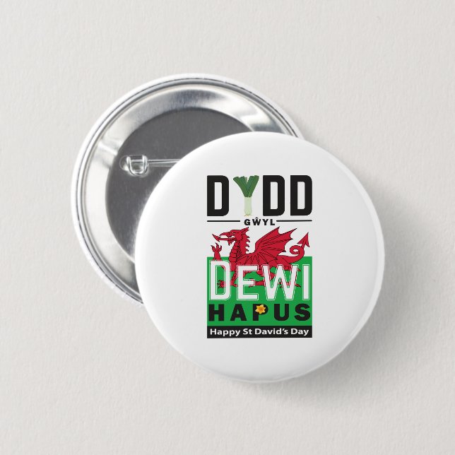 Dydd Gŵyl Dewi Hapus Happy St Davids Day 6 6 Cm Round Badge (Front & Back)