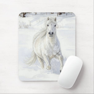 Dyfra the Icelandic Horse Galloping in Snow Mouse Pad