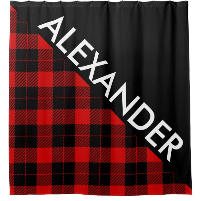 DYI BG, Black Plaid 2 Bold Triangles Diag Shower Curtain (Front)