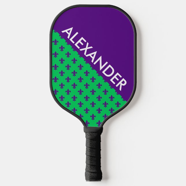 DYI Colours, Fleur de Lis Emerald BG Purple CB S Pickleball Paddle (Front)