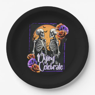 Dying to Celebrate, Gothic Halloween Skeleton Paper Plate