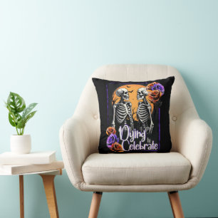 Dying to Celebrate, Halloween Skeleton Floral Moon Cushion