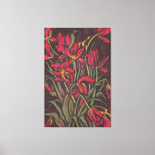 Dying Tulips Red Flowers Statement Floral Painting Canvas Print