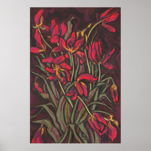Dying Tulips Red Flowers Statement Floral Painting Poster
