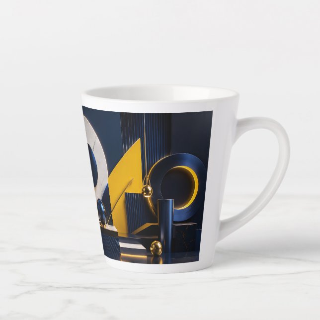 Dynamic Abstract Art with Navy, Gold, and Marble Latte Mug (Right)