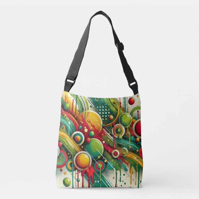 Dynamic Abstract Artwork with Colourful Circles Crossbody Bag (Front)