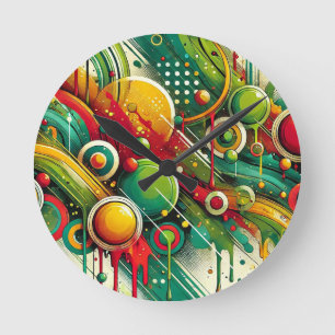 Dynamic Abstract Artwork with Colourful Circles Round Clock