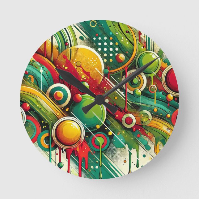 Dynamic Abstract Artwork with Colourful Circles Round Clock (Front)