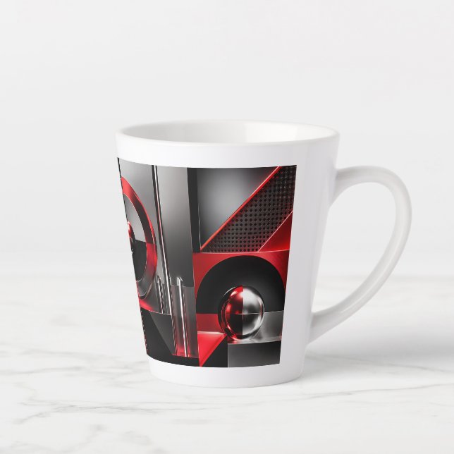 Dynamic Abstract Geometric Art Red And Black Gift Latte Mug (Right)