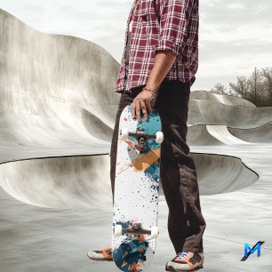 Dynamic Abstract Splatter - Modern Minimalist Skateboard