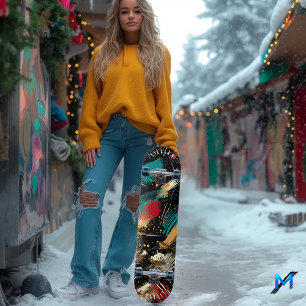 Dynamic Abstract with Textured Brushstrokes  Skateboard