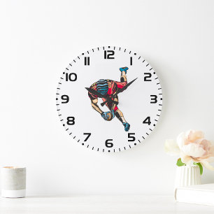 Dynamic American Football Player Touchdown Large Clock