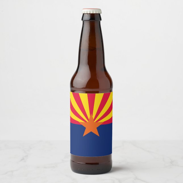Dynamic Arizona State Flag Graphic on a Beer Bottle Label (Front)