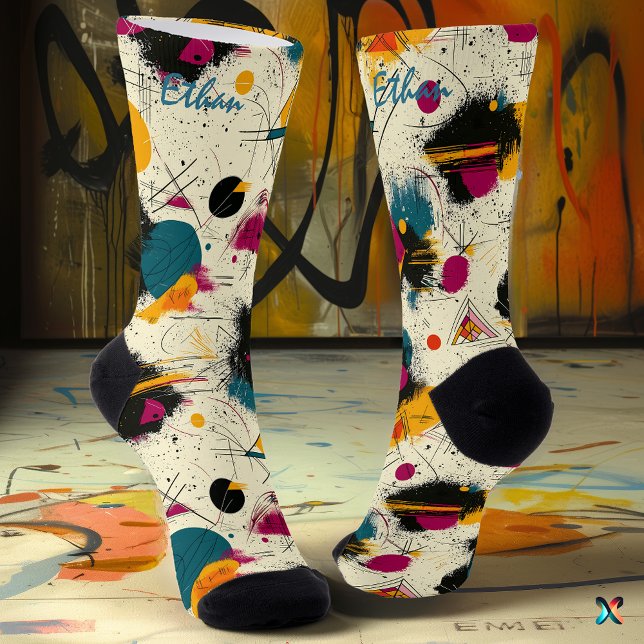Dynamic Artistic Socks in Teal, Magenta & Yellow (Creator Uploaded)