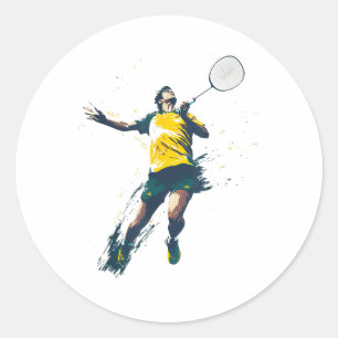 Dynamic Badminton Player Sports Design Classic Round Sticker