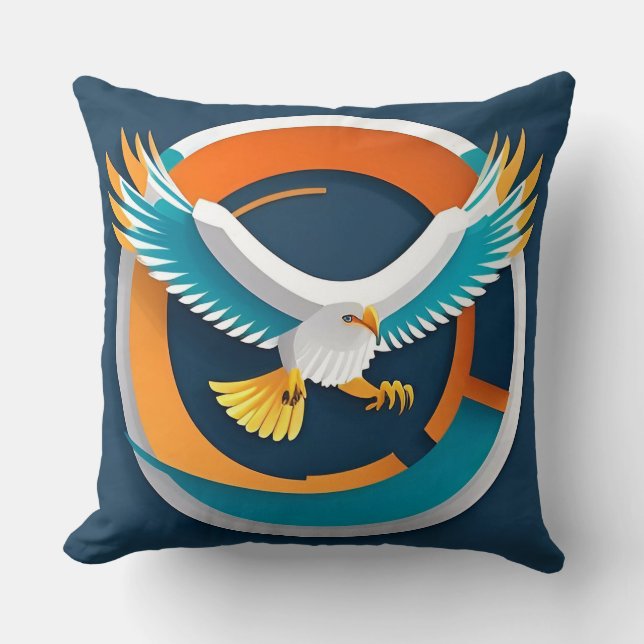 Dynamic Bald Eagle in Artistic Illustration Cushion (Front)