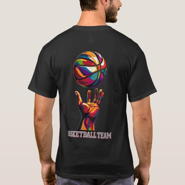 Dynamic Basketball Team Hand and Ball Illustration T-Shirt (Back)