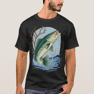 Dynamic Bass Fishing Art - Jumping Largemouth Bass T-Shirt
