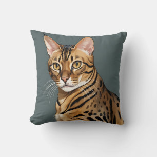Dynamic Bengal Cat Portrait with Distinctive Spots Cushion