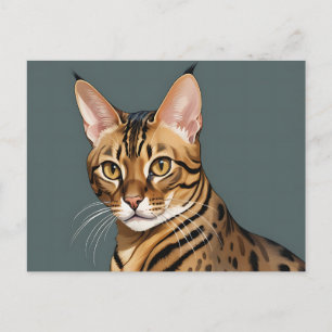 Dynamic Bengal Cat Portrait with Distinctive Spots Postcard