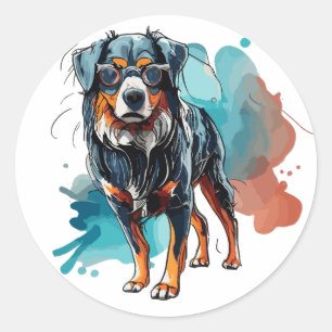 Dynamic Bernese Dog Ink Drawing Watercolor Splash Classic Round Sticker