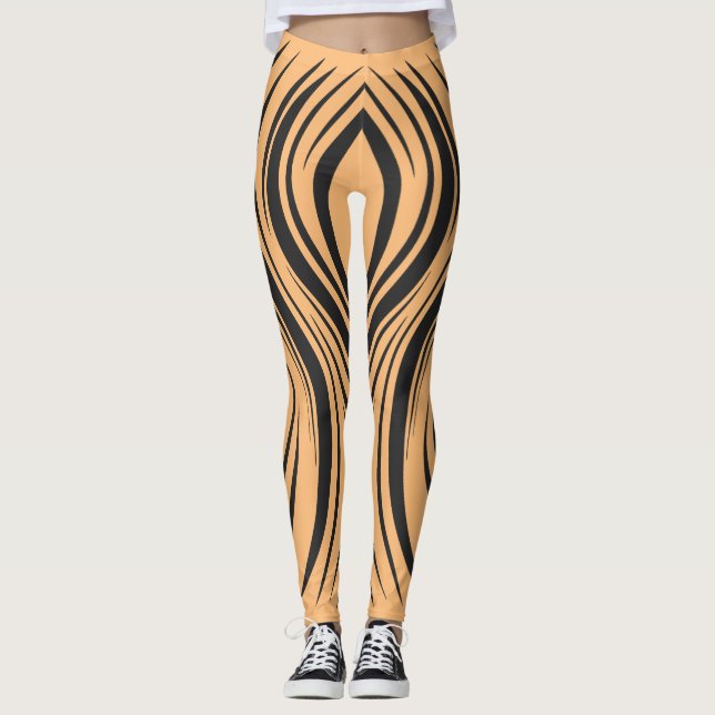 Dynamic Black and Orange Striped Leggings (Front)