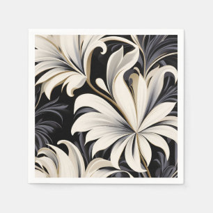 Dynamic Black And White Botanical Pattern Napkin