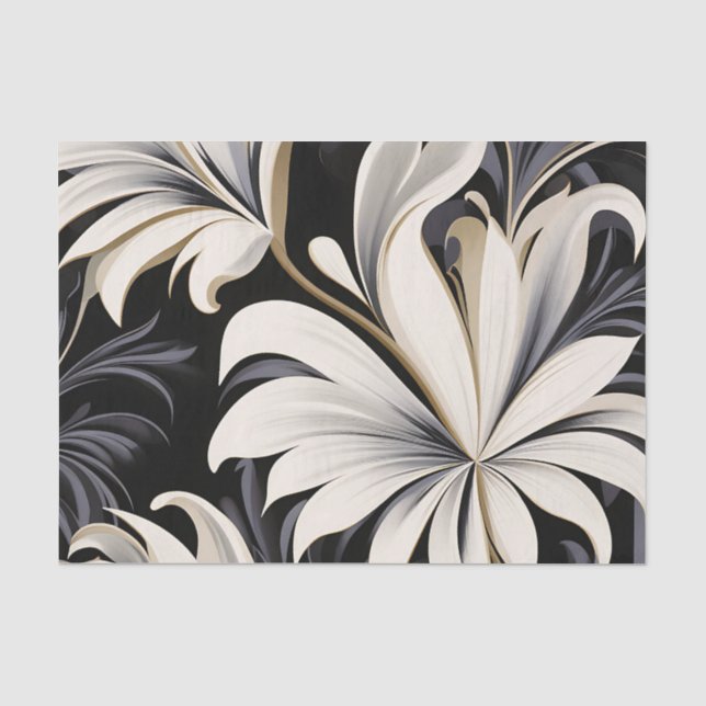 Dynamic Black And White Botanical Pattern Tissue Paper (Front)