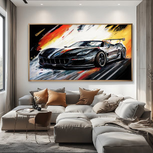 Dynamic Black Race Car Abstract Painterly Canvas Print