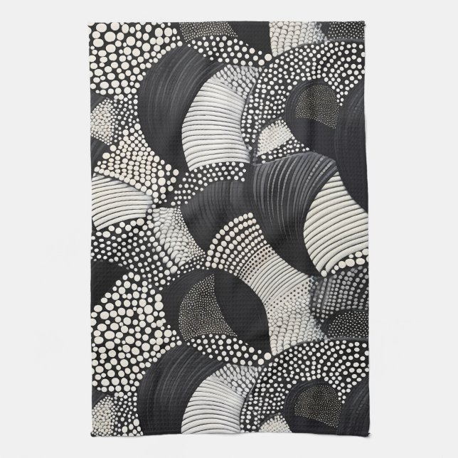 Dynamic Black White - Geometric Organic Flow Tea Towel (Vertical)