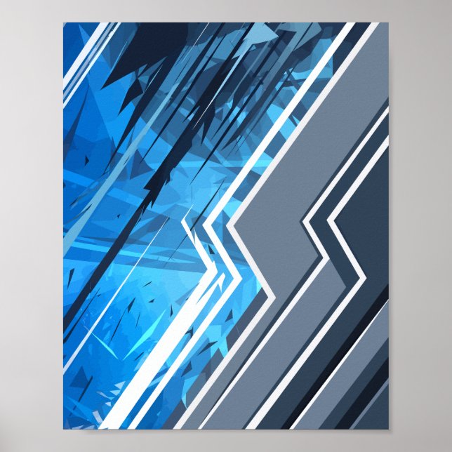 Dynamic Blue Abstract Geometric Streaks Design Poster (Front)