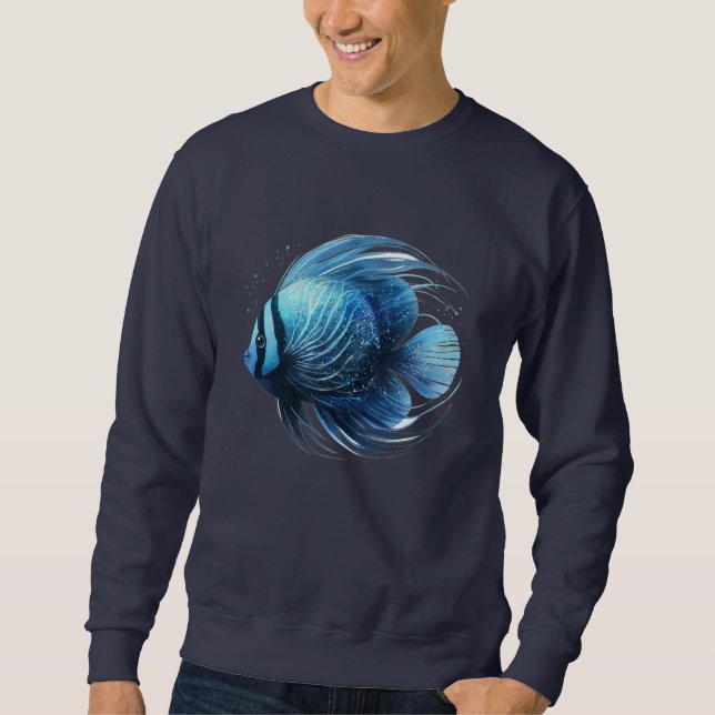 Dynamic Blue and Black Ocean Fish Sweatshirt (Front)