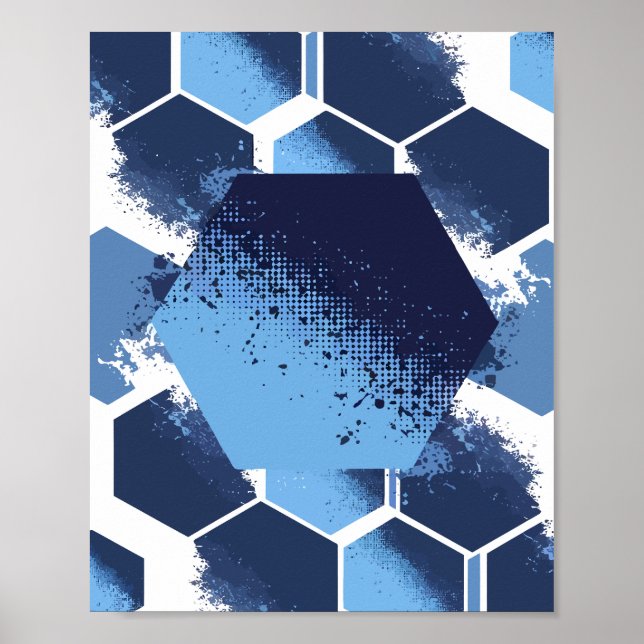 Dynamic Blue Hexagonal Design Poster (Front)