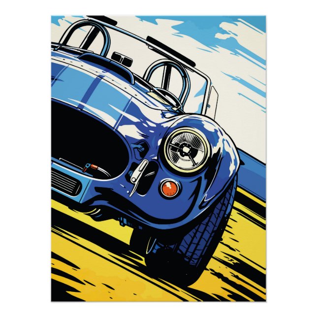 Dynamic Blue Roadster Pop Art Dash Poster (Front)
