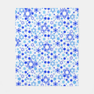 Dynamic Blue Stars of David Pattern Hanukkah Fleece Blanket