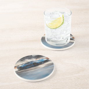 Dynamic Blue Urban Race Scene Coaster