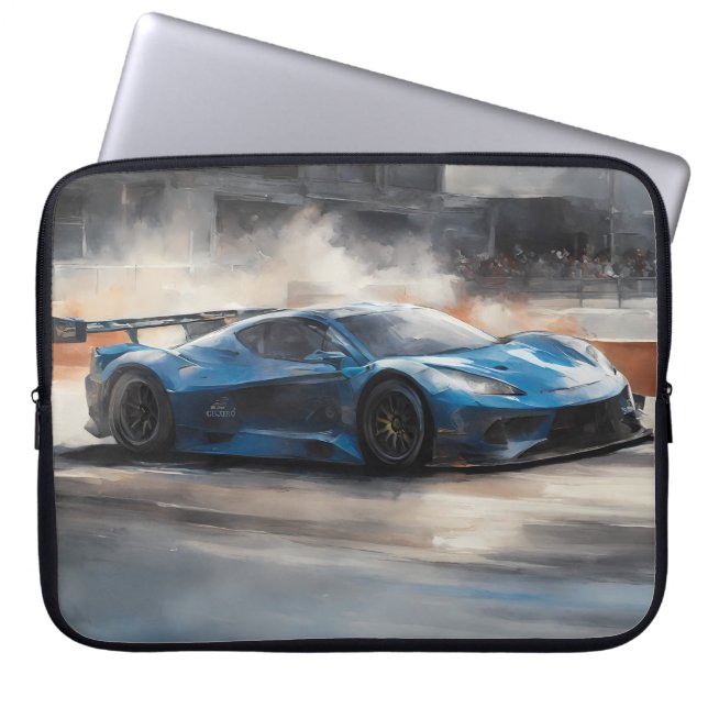 Dynamic Blue Urban Race Scene Laptop Sleeve (Front)