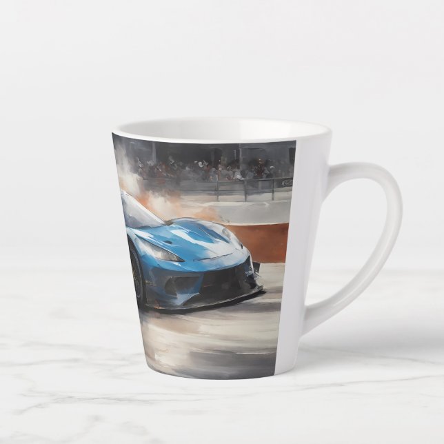Dynamic Blue Urban Race Scene Latte Mug (Right)