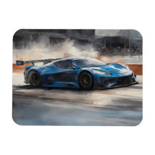 Dynamic Blue Urban Race Scene Magnet