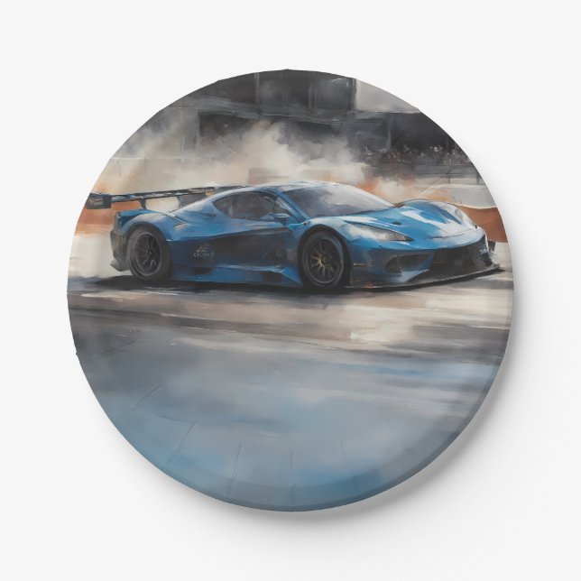 Dynamic Blue Urban Race Scene Paper Plate (Front)