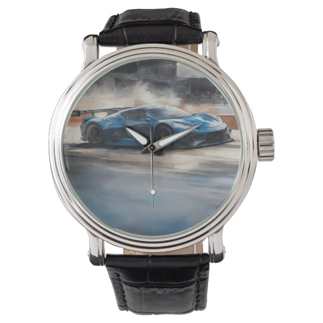 Dynamic Blue Urban Race Scene Watch (Front)